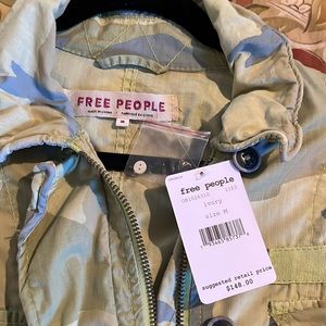 Free People lime green multi-color cammo 100% cotton jacket.  NWT